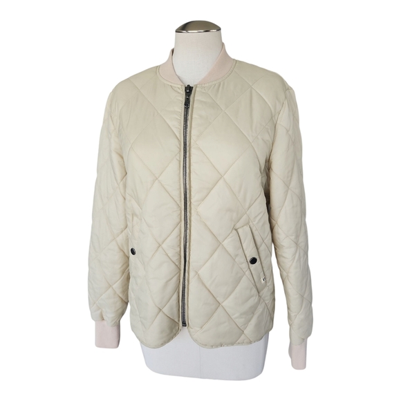 Billabong Cream Quilted Bomber Jacket Size M Lightweight Fall Zip-Up - Picture 1 of 11